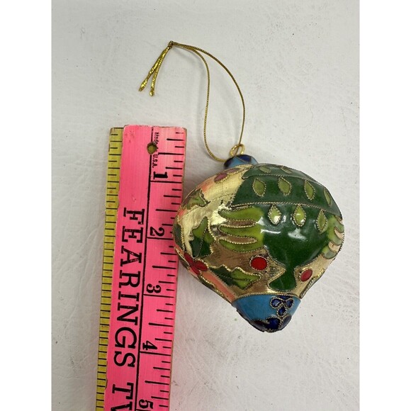 Vintage Gold Cloisonne Enamel Holly Berry Branch Design Christmas Tree Ornament - Picture 8 of 11